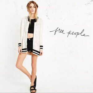 Free People Small Zip Jacket Anthropologie Cream Black Top Team Cardigan Varsity